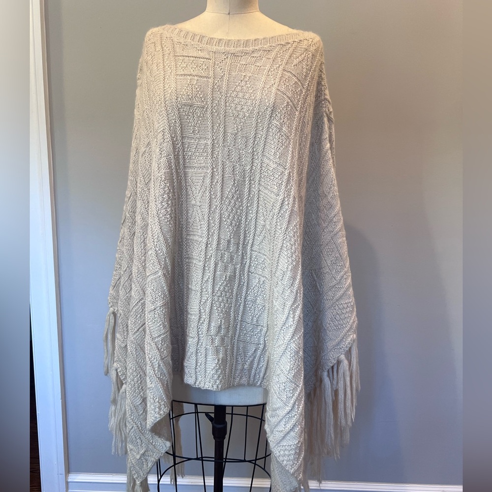 Cream Knit cape/poncho cover-up.
